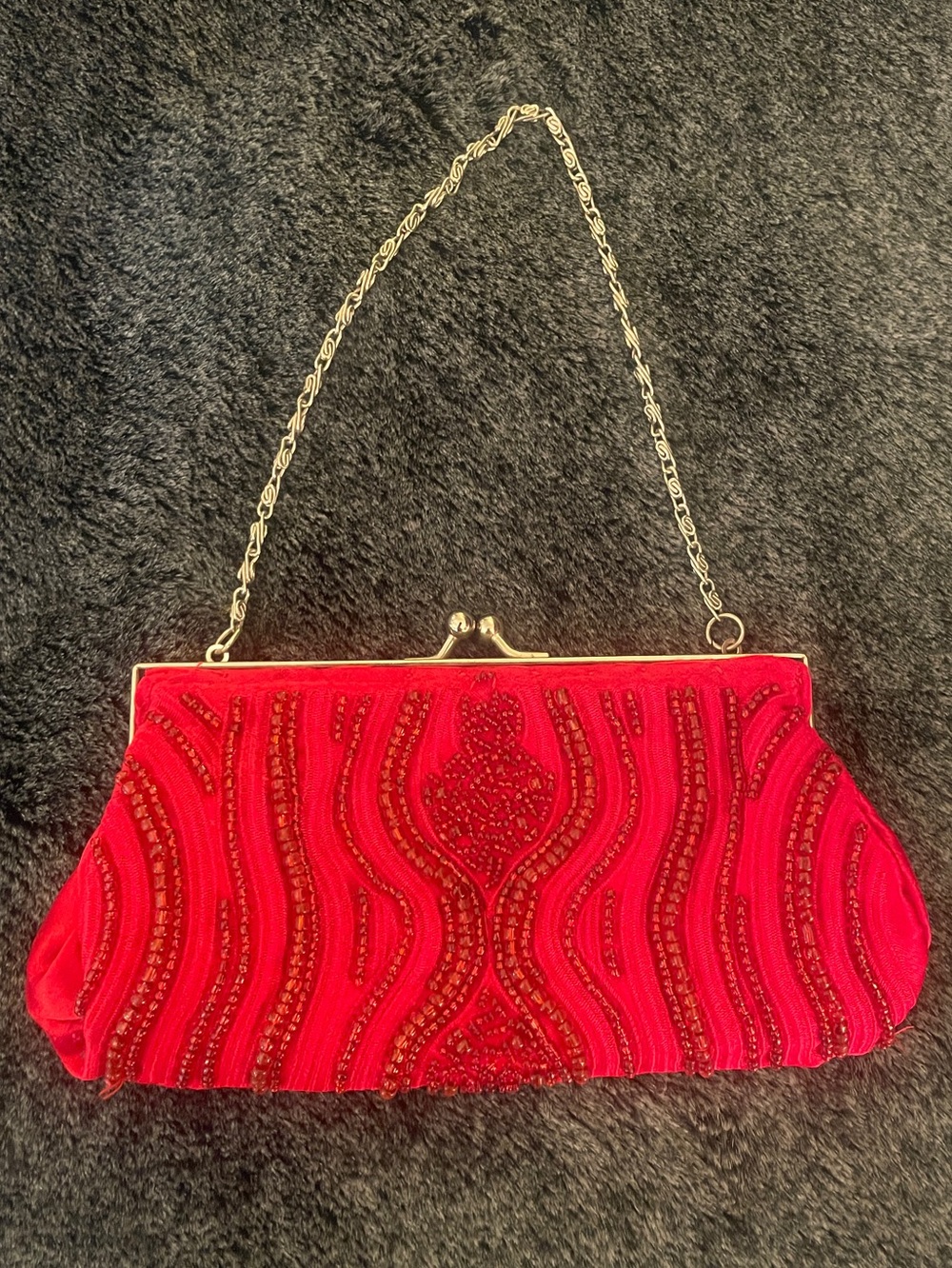 Red Beaded Evening Clutch Handbag